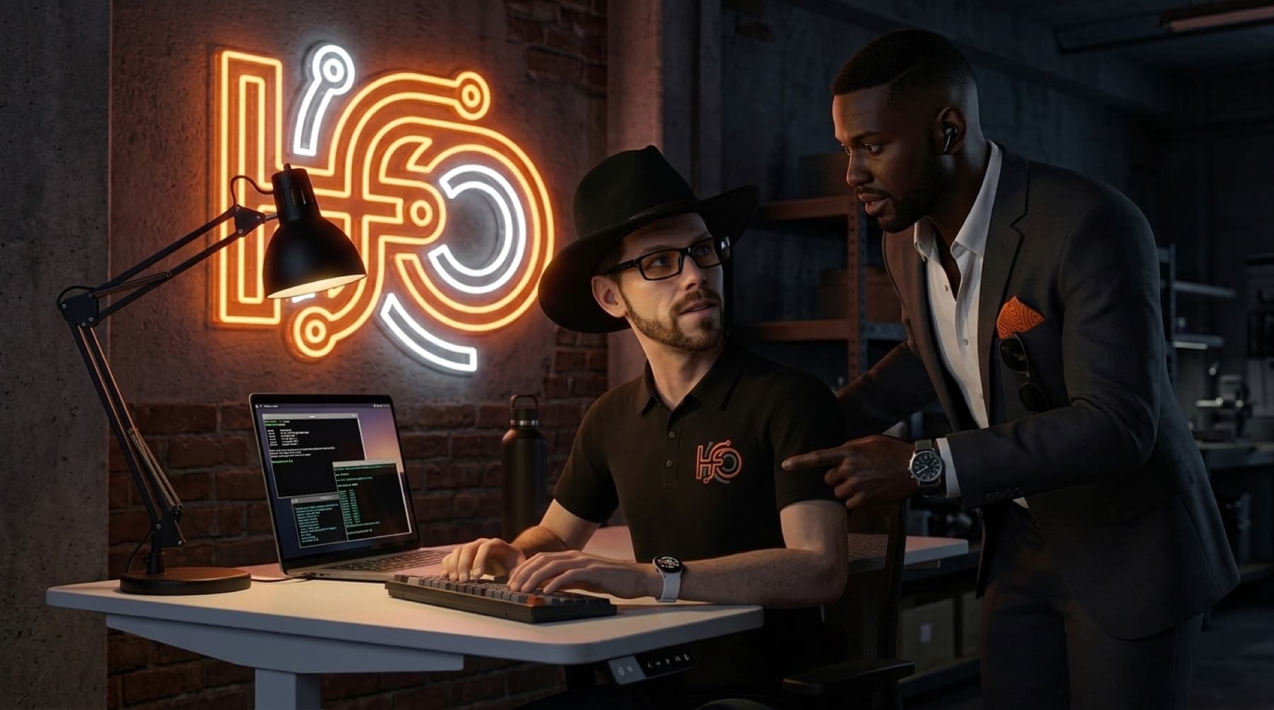 Andrew working beside Jimbo, his AI orchestrator
