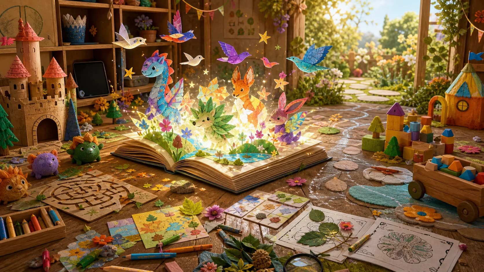A bright enchanted world of paper activities, wooden toys, nature, and screen-free play