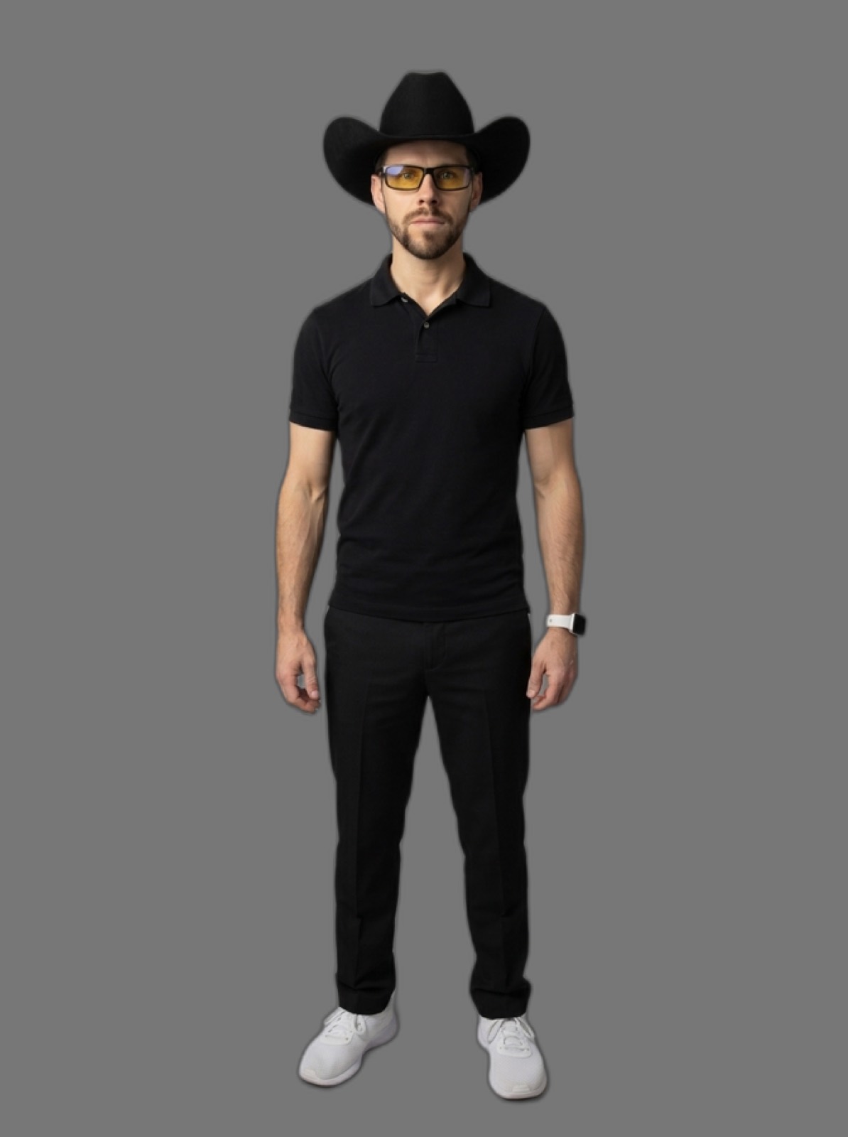 Full body outfit base plate on a flat grey field